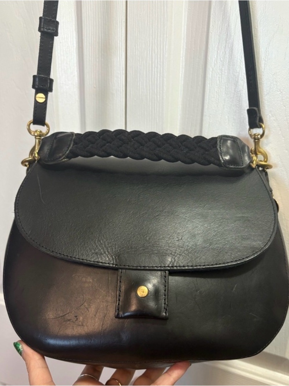 Clare V Harieth Leather Crossbody Bag with Braided Top Handle and Gold Hardware - Picture 6 of 6